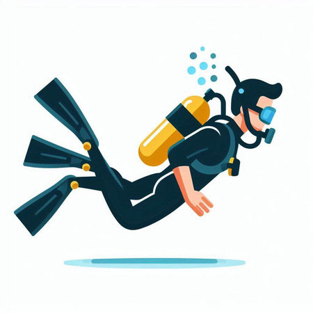 Scuba diver jumping out of the water. Flat vector illustration.のイラスト素材