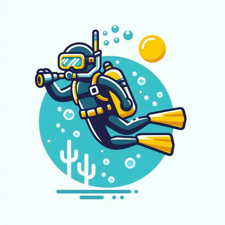 Scuba diving icon. Vector illustration of scuba diver in cartoon style.のイラスト素材