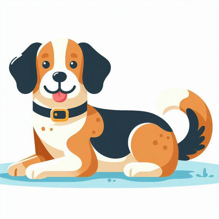 Cute Beagle dog sitting on the floor. Vector illustration.のイラスト素材
