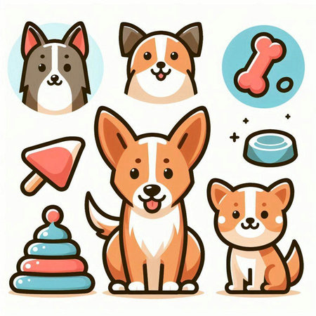Set of cute cartoon dogs. Vector illustration isolated on white background.のイラスト素材