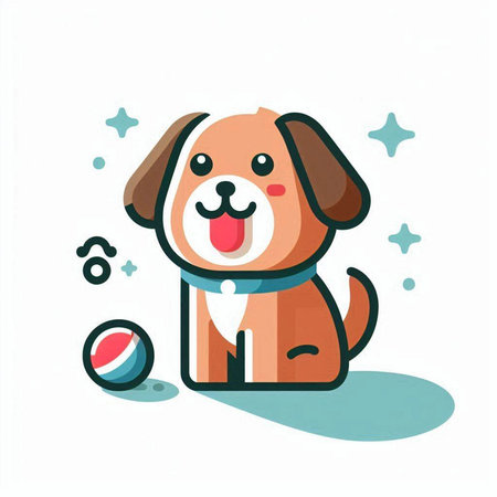Cute cartoon dog with ball on white background. Vector illustration.のイラスト素材