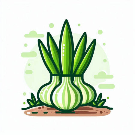 Illustration of green onion plant. Vector illustration in flat style.のイラスト素材