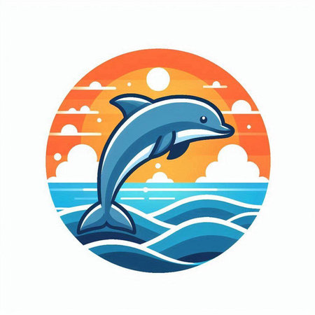 Dolphin icon. Vector illustration of cute dolphin jumping in the sea.のイラスト素材