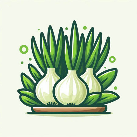 Vector illustration of green onion on a white background. Flat style.のイラスト素材