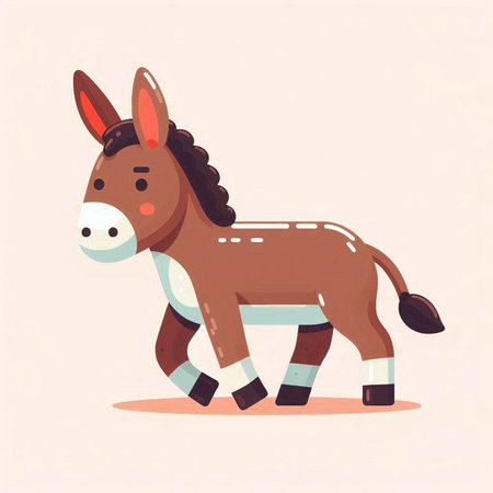Cute cartoon donkey. Vector illustration in a flat style on a light background.のイラスト素材