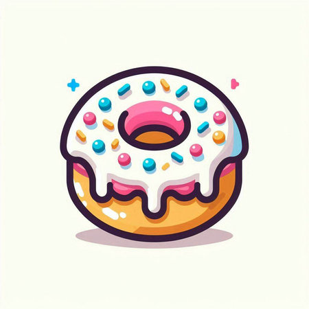 Donut icon. Cute donut with pink glaze. Vector illustration.のイラスト素材
