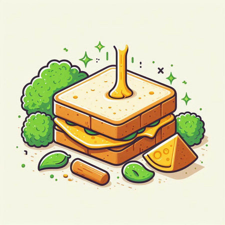 Sandwich with cheese and broccoli. Vector illustration of a sandwich.のイラスト素材