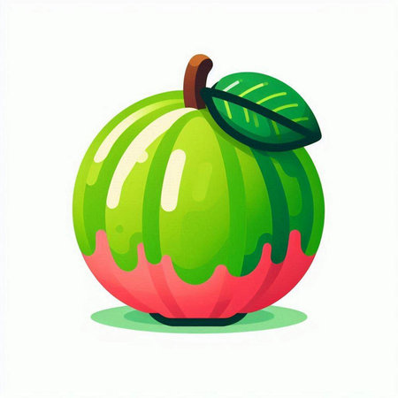 Fruit apple with leaf on white background. Vector illustration in cartoon style.のイラスト素材
