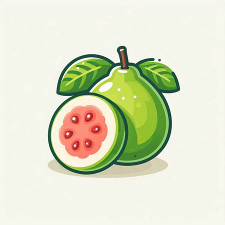 Fruit of guava vector illustration isolated on white background. Hand drawn cartoon style.のイラスト素材