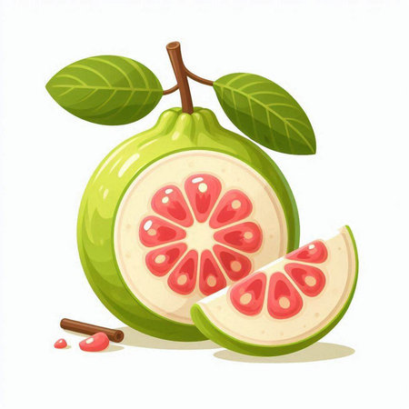 Fresh guava fruit isolated on white background. Vector illustration. Eps 10.のイラスト素材