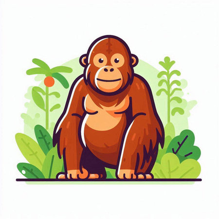 Vector illustration of a cute cartoon monkey sitting on the ground in the jungle.のイラスト素材