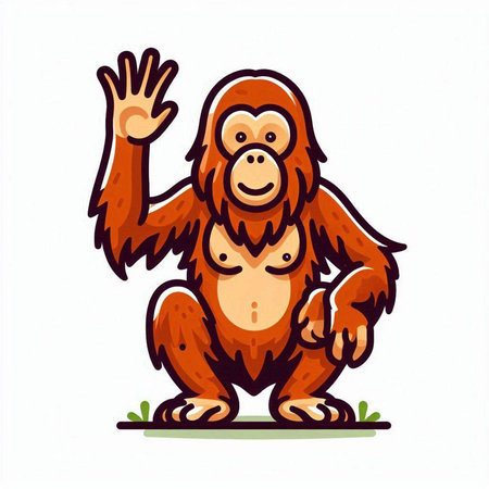 Orangutan waving hand isolated on white background. Vector illustration.のイラスト素材