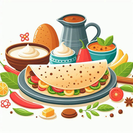 Mexican food vector illustration. Traditional mexican food. Traditional mexican cuisine.のイラスト素材