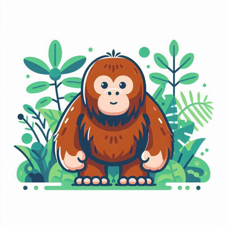 Vector illustration of cute cartoon monkey in the jungle. Jungle animal.のイラスト素材