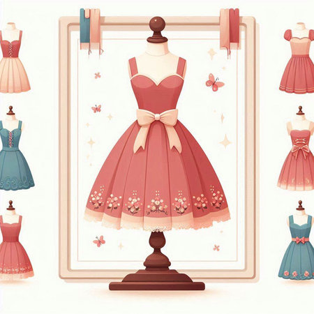 Wedding dresses on a mannequin. Vector illustration.のイラスト素材