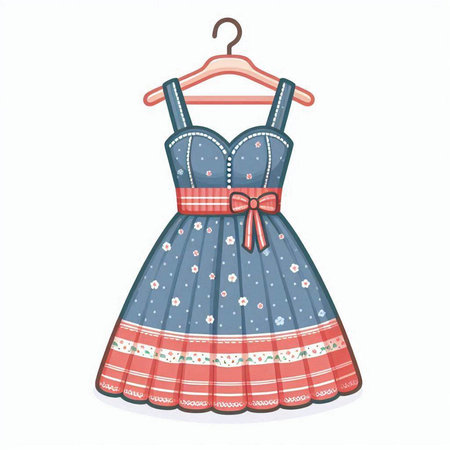 Illustration of a traditional Bavarian dirndl on a hangerのイラスト素材