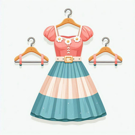 Illustration of a summer dress on a hanger isolated on white backgroundのイラスト素材