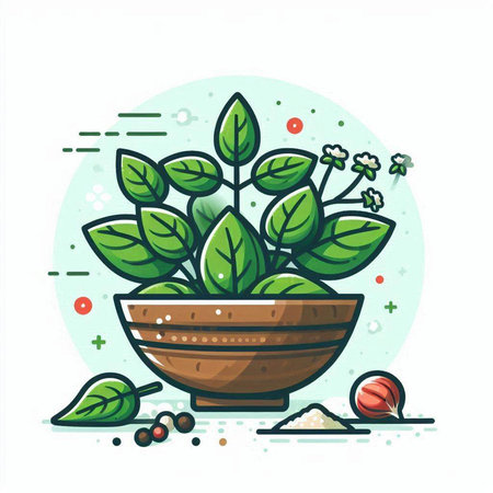Vector illustration of herbs in a pot. Herbs and spices.のイラスト素材