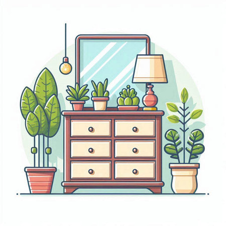 Furniture and plants in a flat style. Furniture in a flat style. Vector illustration.のイラスト素材
