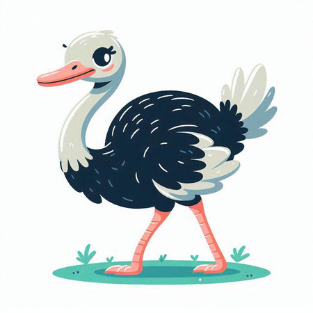 Cute cartoon ostrich on a white background. Vector illustration.のイラスト素材