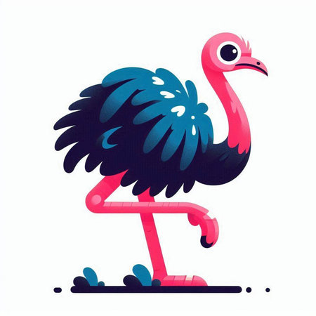 Ostrich isolated on white background. Vector illustration in cartoon style.のイラスト素材