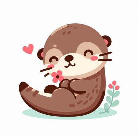 Cute cartoon otter with heart. Vector illustration isolated on white background.のイラスト素材