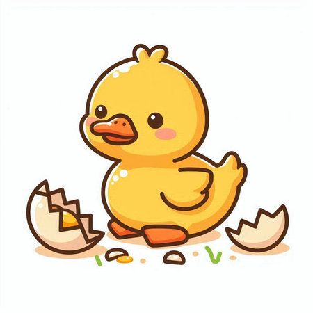 Cute little duckling sitting on the ground. Vector illustration.のイラスト素材