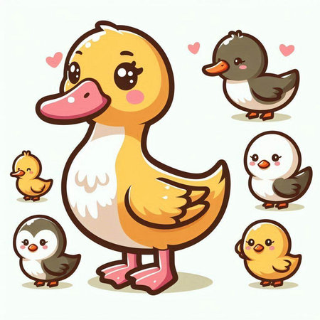 Duck and ducklings. Cute cartoon animal. Vector illustration.のイラスト素材
