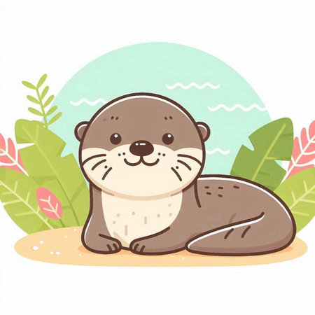 Cute otter sitting on the sand in the park. Vector illustrationのイラスト素材