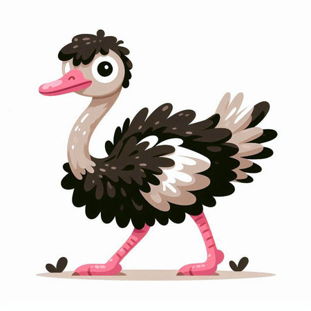 Cute cartoon ostrich isolated on white background. Vector illustration.のイラスト素材