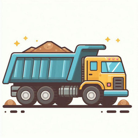 Vector illustration of a dump truck on the road. Flat style.のイラスト素材