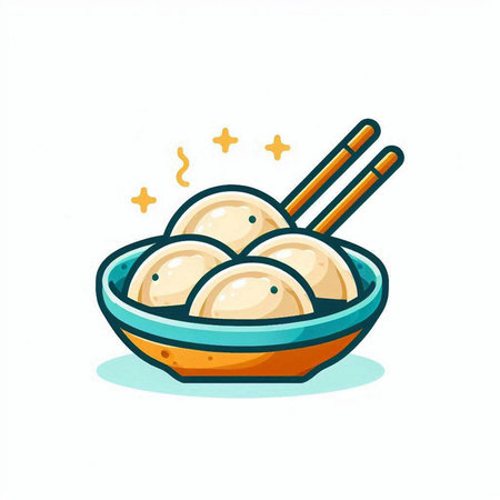 Steamed dumplings in bowl with chopsticks. Vector illustration.のイラスト素材