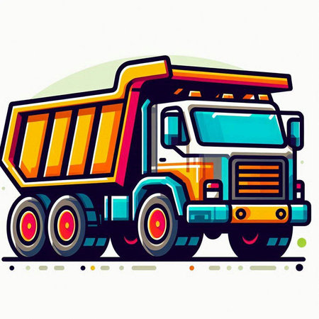 Dump truck isolated on white background. Vector illustration in cartoon style.のイラスト素材