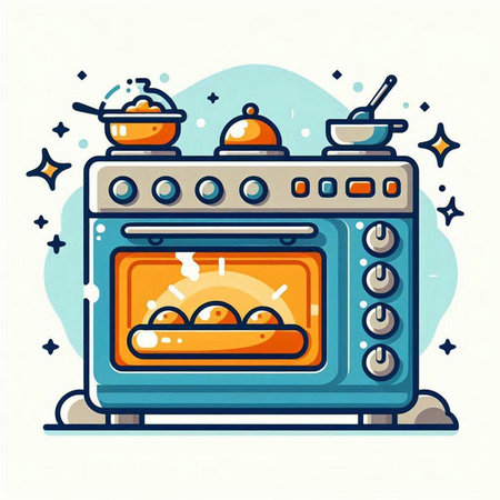 Kitchen stove icon. Vector illustration in flat cartoon style. Isolated on white background.のイラスト素材