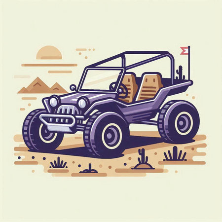 Off-road vehicle on the sand. Vector illustration in retro style.のイラスト素材