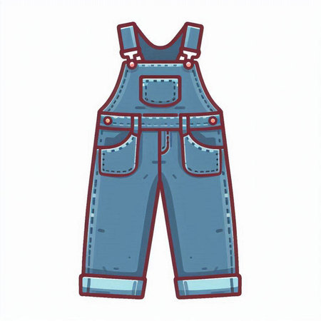 Jeans overalls with pockets. Vector illustration on white background.のイラスト素材