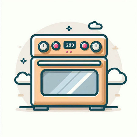 Illustration of Oven in Flat Design Style - Isolated on White Backgroundのイラスト素材