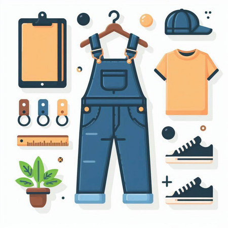 Set of clothes and accessories. Vector illustration in flat design style.のイラスト素材