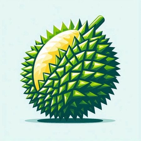 Illustration of a green durian on a light blue background.のイラスト素材