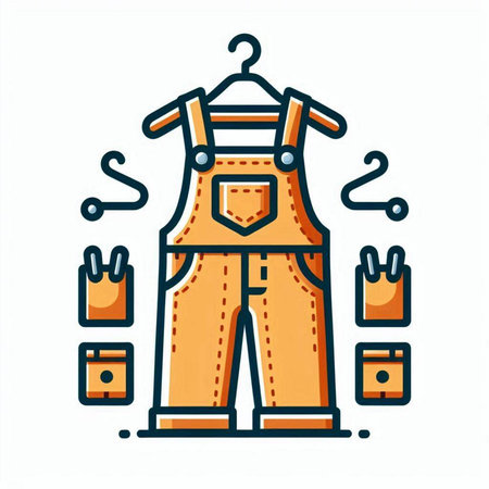 Vector icon of work overalls, work overalls and tools.のイラスト素材