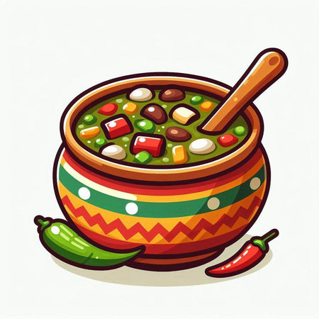 Mexican conchiglie soup in a bowl. Vector illustration.のイラスト素材