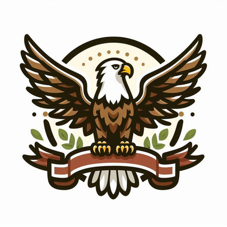 Eagle emblem with ribbon. Vector illustration isolated on white background.のイラスト素材