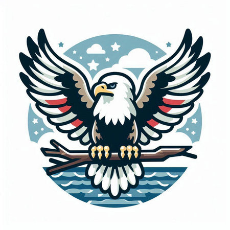 Bald eagle on the branch. Vector illustration in retro style.のイラスト素材