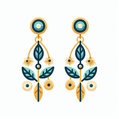 Earrings with flowers and leaves. Vector illustration in flat styleのイラスト素材