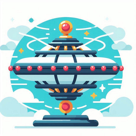 UFO flat vector illustration. Flying saucer. Alien spaceship.のイラスト素材