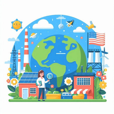Ecology concept vector illustration. Flat design style save the planet.のイラスト素材