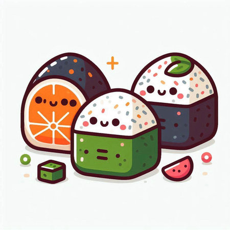 Illustration of a set of Japanese sushi with different fillings.のイラスト素材