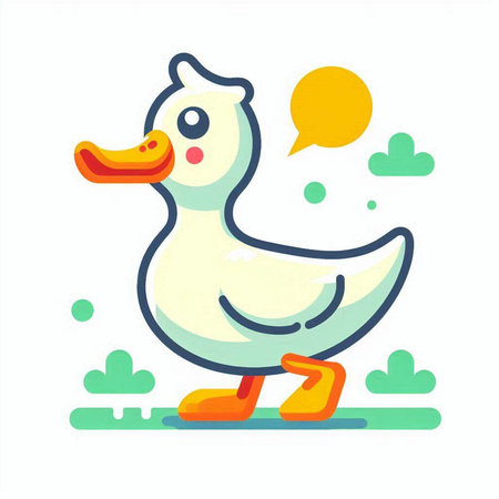 Cute duck with speech bubble. Vector illustration in flat style.のイラスト素材