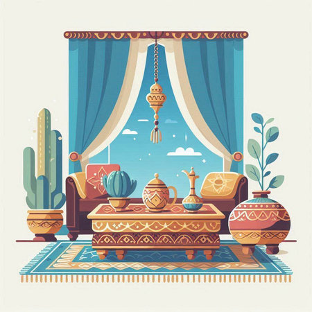 Cacti in the interior of the room. Vector illustration.のイラスト素材