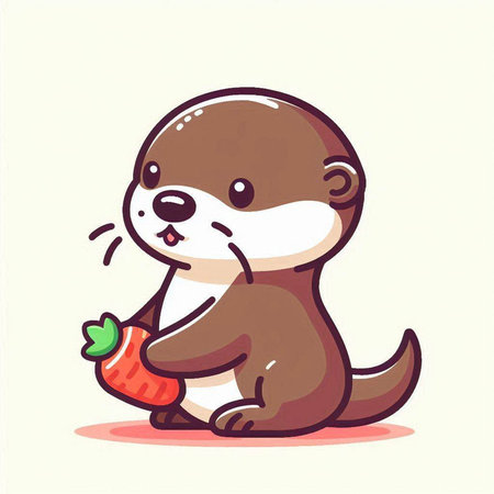 Cute otter with carrot. Vector illustration in cartoon style.のイラスト素材